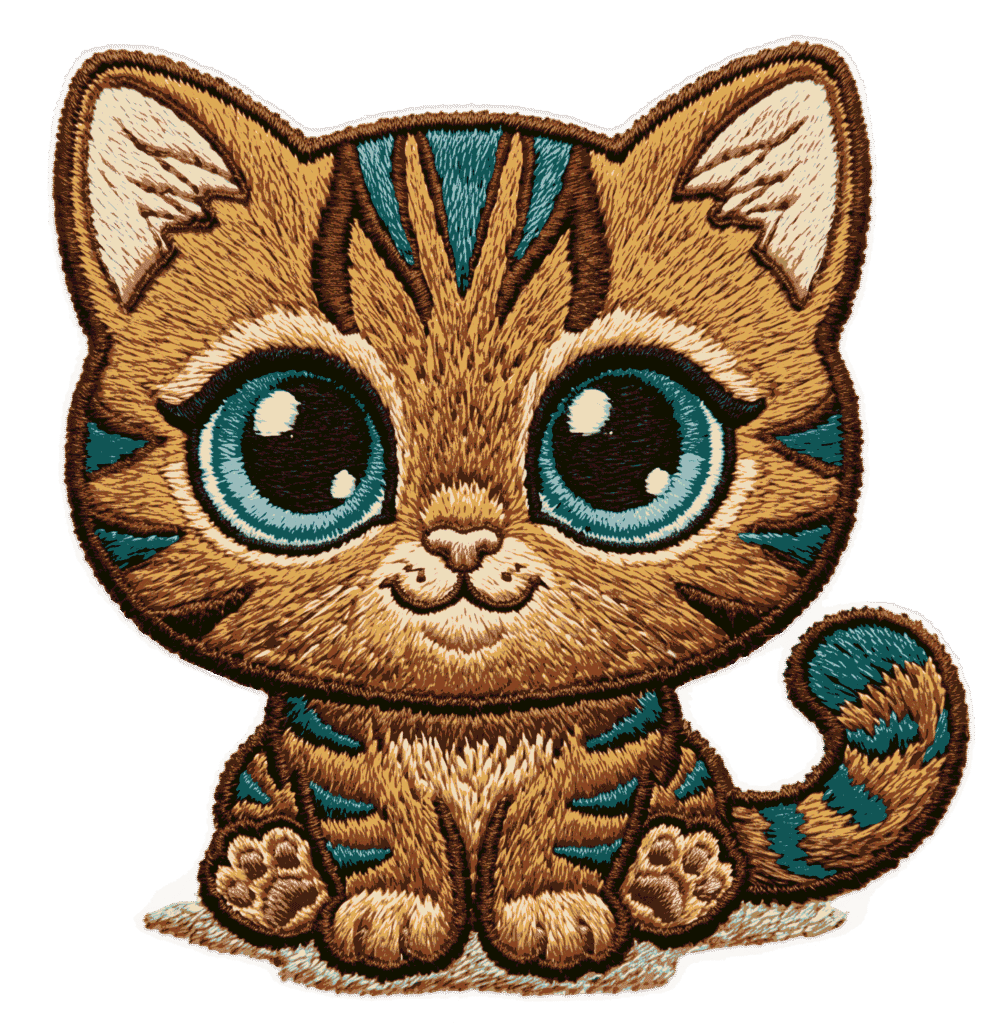 Embroidered cute tabby kitten patch with big blue eyes free transparent PNG graphic