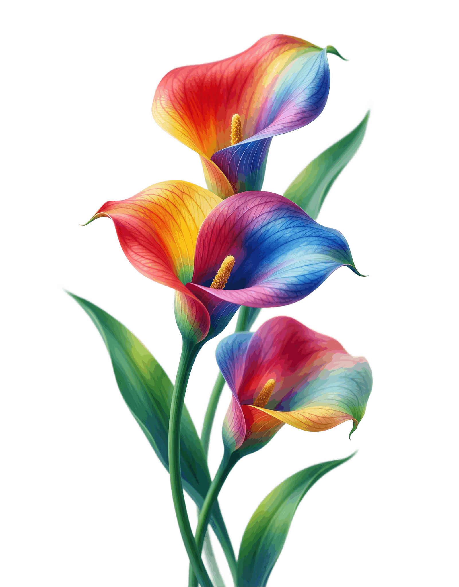 Cover artwork showcasing diverse botanical floral arrangements including blue peonies, rainbow calla lilies, and pink tulips in free transparent PNG format