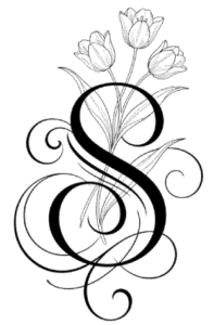 Elegant floral alphabet monogram letters with tulip line art transparent png free download