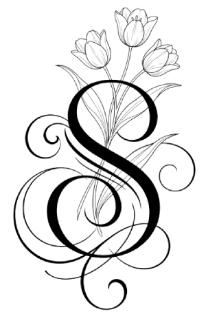 Elegant floral alphabet monogram letters with tulip line art transparent png free download
