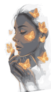 Cover preview of glowing neon butterfly woman portrait digital clipart bundle in free transparent PNG format