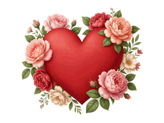 Download free floral red heart with roses transparent PNG 3.82 MB